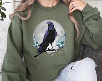 Gothic Raven T-shirt, Boho Crow T-shirt, Whimsigoth Raven Long Sleeve, Dark Academia Evermore Tee, Raven Goblincore Shirt, Witchy Shirt
