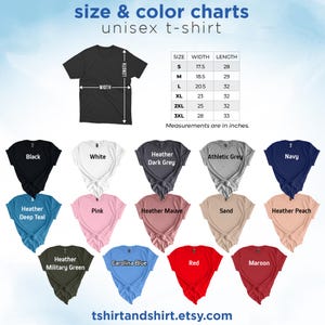 the size and color chart for a t - shirt