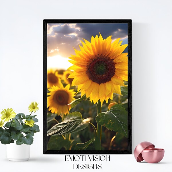 Sunflower and sunlight:A010 | Art | Download digital |Printable art pieces | Autumnal season | Wall art | Art | Sunflower | Nature | Summer