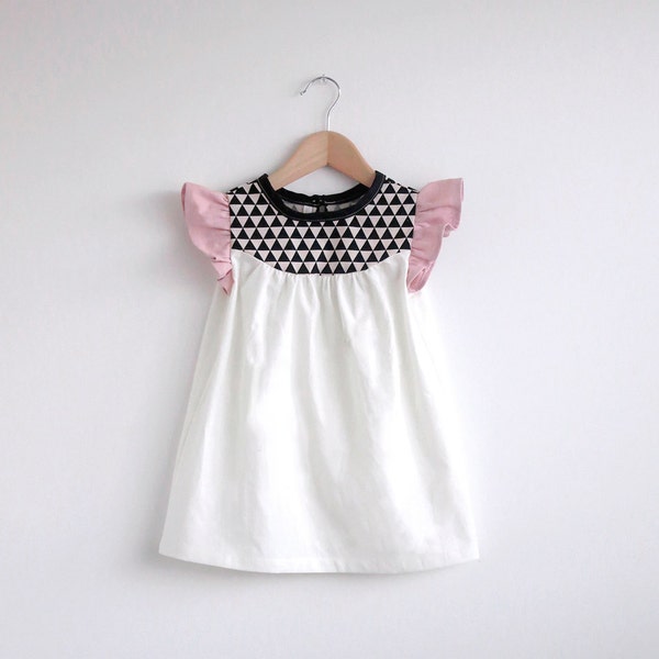 girls cotton dress with geo print detail