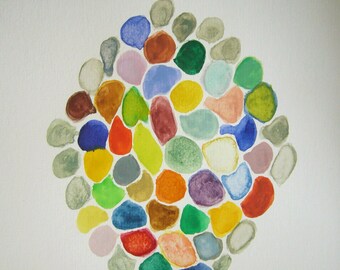 Rainbow Cell Circle, Original Watercolor on Paper
