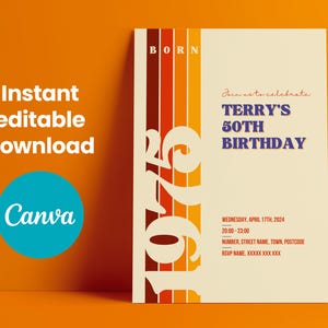 Born in 1975. 50th Birthday Party Invite template. Instant digital download. Retro 50th party invitation. 5x7&quot; & 1080x1920px
