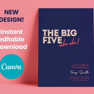 50th Birthday Party Invite template. Instant digital download. fifty. 50th party invitation template. 5 x 7" and 1080 x 1920px