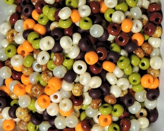 Pumpkin Patch, Fall Bead mix, Czech glass beads size 6