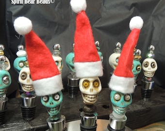 FREE Santa Skull Hat with Purchase of any Skull Wine stopper  Choice Dia De Muertos Day of the Dead  Gift,