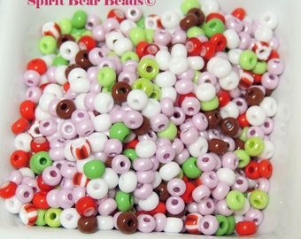 Christmas Candy Joy Czech Glass seed bead Mix size 6/0 50 Grams