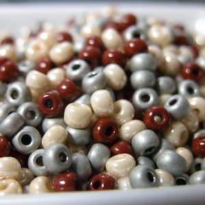 Owyhee Jasper,  Brown, Tan, Gray, Glass Seed bead Mix, 50 grams, size 6/0, Rockhound