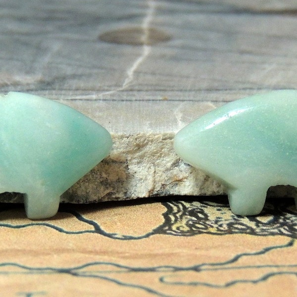 Light Blue Amazonite  Zuni Bear fetish Earring Pairs DIY Dreamcatcher or earrings Teen Size 12 x 18 mm