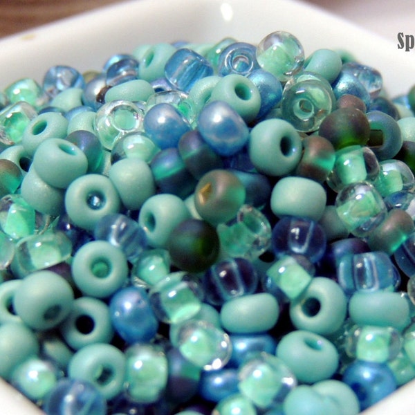 Mermaid Reef Sea Blue and Green Glass seed bead Mix size 6/0 50 Grams