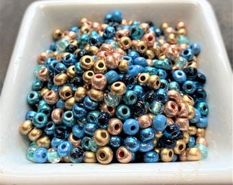 Bering Sea Gold bead mix, size 8, 50 Grams, Ocean, Gold, Blue