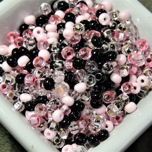 Prom Dress mix, Seed Beads,  Pink bead mix, Size 6 beads, black white Pink