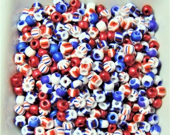 American Stars and Stripes bead mix, size 6, Red White and Blue, Patriotic