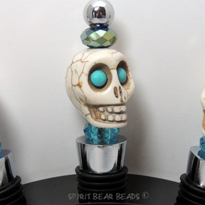 Turquoise Skull Wine stopper Blue Beads Dia De Muertos Day of the Dead Gift HALLOWEEN, image 4