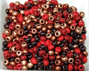 Redhead, red and copper 6/0 seed bead mix  50 grams