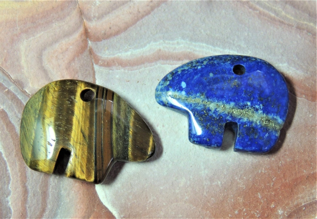 Zuni Bear Beads Horizontal Drilled Choice Lapis or Tiger Eye 25 Mm X