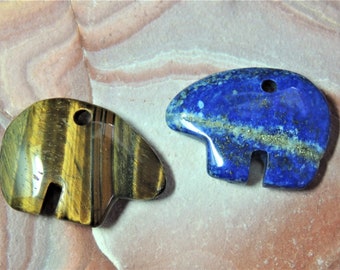 Zuni Bear Beads Horizontal drilled Choice Lapis or Tiger Eye  25 mm X 33mm
