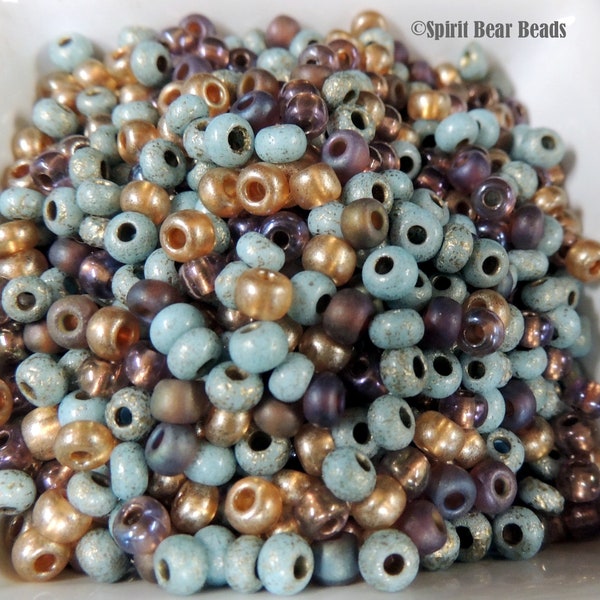 Golden Turquoise, Touch of Amethyst, Seed Bead Mix, Southwestern,  size 6 seed beads, rockhound, minerals, beading, jewelry