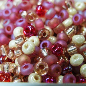 Raspberry Cheescake, Pink and Cream, Czech Seed Bead mix, Size 6, 50 gram lot image 1