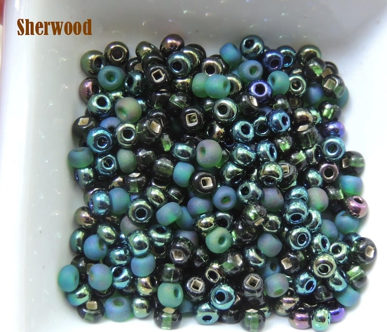 Sherwood Forest Dark Green size 6 Czech seed bead Mix 50 grams greens black European