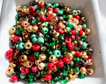 Christmas Merry and Bright  Mix Czech Glass seed bead Mix size 6/0 50 Grams