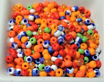 Talavera Pottery Pumpkin mix, Jack O Lantern, Mexican pottery seed bead mix