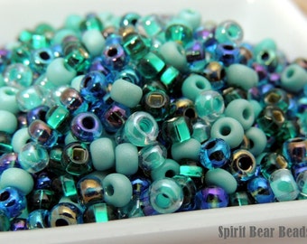 Azure-Malachite Glass Blue Green Czech Glass seed bead mix size 6