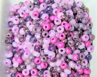 Pink Carousal bead mix, Pink lilac purple size 6 Czech glass seed beads