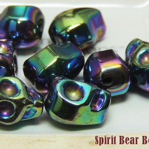 Skull beads Dia De Muertos Halloween Peacock Hematite 4 in a Gem Jar