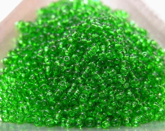 Christmas Green Transparent Czech Seed Beads size 11/0 lot of 20 grams