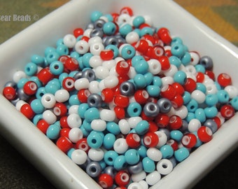 Americana Bead Mix, Red White and Blue size 6 seed beads 50 grams