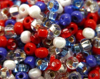 Happy 4th of JULY Bead Mix size 6 seed beads 50 grams
