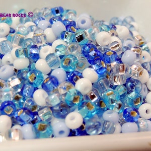 Winter Solstice mix  Czech Glass seed bead mix size 6, Blue White, ICE