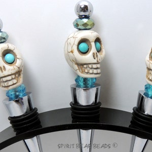 Turquoise Skull Wine stopper Blue Beads Dia De Muertos Day of the Dead Gift HALLOWEEN, image 2