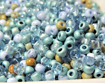 NEW Faded Denim Seed Bead Mix, light blue, size 6 beads