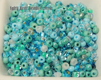 Caribbean Breeze Glass Blue Green Czech Glass seed bead mix size 6