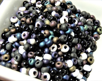 Dark Sky Bead mix, size 6, Astronomy, Black, Stars, Night sky