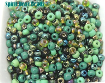 Spring in the Forest Dark Green size 6 Czech seed bead Mix 50 grams shades of green