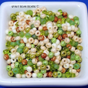 Green Caramel Apple Seed  Beads 50 gms Czech Seed Beads, Fall,