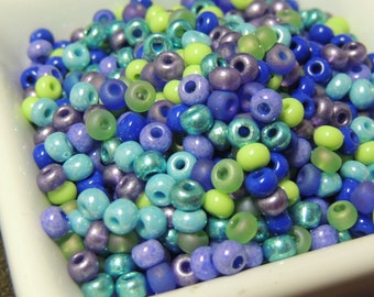 Woodland Blue bead mix,  Blue woodland flowers size 6 seed beads