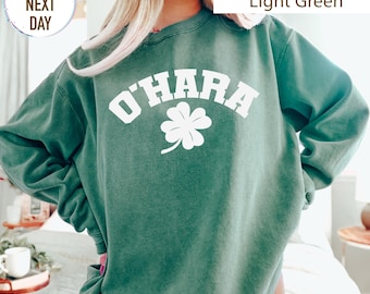 Custom Shamrock, Personalized Last Name St Patrick's Day Sweatshirt, Irish Drinking Shirt, Parade Shirt, Vintage Comfort Colors®, Irish Tees