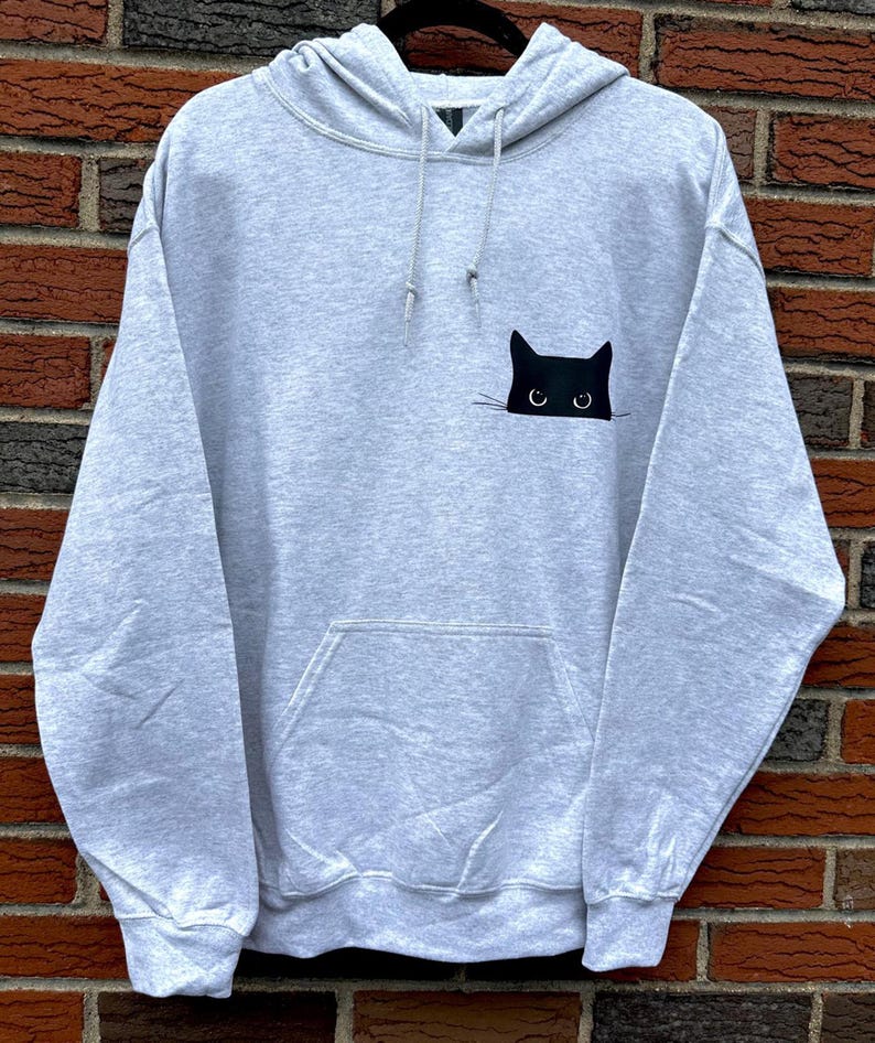 Black Cat Sweatshirt Cute Cat Lover Crewneck for Women Unisex Cozy Pullover Peeking Cat Graphic Cat Mom Gift Fall Winter Soft Casual Top zdjęcie 3