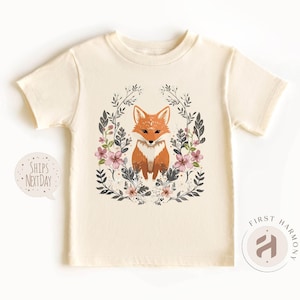 Adorable Cozy Cute Fox Cottagecore T-Shirt for Kids Forest-Themed Baby Fox Tee Woodland Wildlife Graphic Kids Shirt in Vintage Style image 1