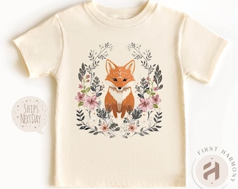 Adorable Cozy Cute Fox Cottagecore T-Shirt for Kids Forest-Themed Baby Fox Tee Woodland Wildlife Graphic Kids Shirt in Vintage Style