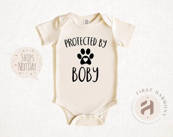 Protected By Dog Baby Onesie: Personalized Natural Bodysuit