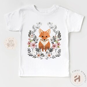 Adorable Cozy Cute Fox Cottagecore T-Shirt for Kids Forest-Themed Baby Fox Tee Woodland Wildlife Graphic Kids Shirt in Vintage Style image 3