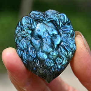 1.6インチ天然ラブラドライト彫刻ライオンヘッド、クォーツクリスタル、クリスタルスカル、クリスタルギフト、ホームデコレーション、クリスタルヒーリング、クリスタルオーナメント、ホームデコレーション