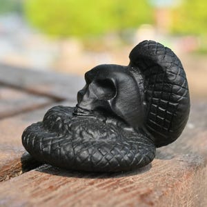 2.6&quot; Natural Obsidian Carved Snake Skull,Crystal Healing,Snake Statue,Crystal Gift,Carved Crystal,Crystal Skull,Quartz Snake Skull Ornament