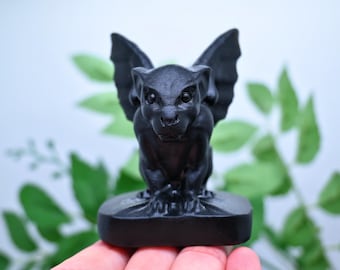 2.3 Inches Natural Obsidian Gargoyle,Hand Carved,Reiki Healing,Obsidian Skull,Crystal Decor,Crystal Gift,Gargoyle Statue,Obsidian Ornament