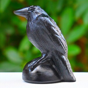 2,4 inch natuurlijke obsidiaan gesneden kraai, kristalgenezing, kristal cadeau, gesneden kristal, kraaienschedel, kraai decor, kraai standbeeld, kristallen ornament