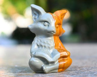 2.4インチ 手彫り ドゥシャン 翡翠 キツネ 置物、水晶、クリスタル